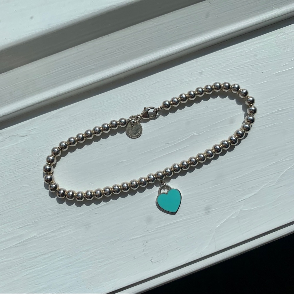 Tiffany & Co. Mini Heart Blue Enamel Bracelet 7.5”